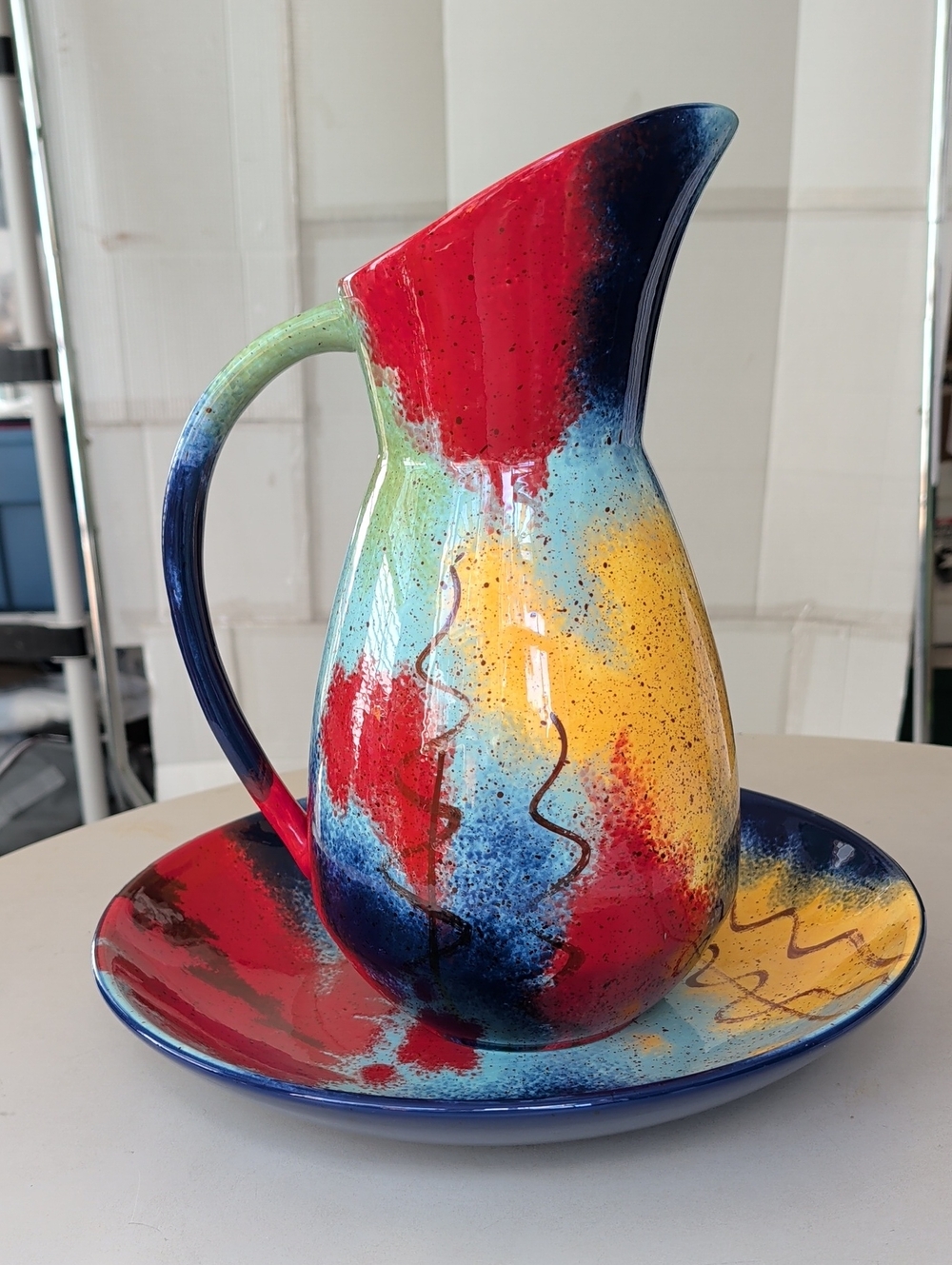 Pfalztzgraff Sedona Handpainted Multicolor Ceramic Pitcher &  Centerpiece Plate